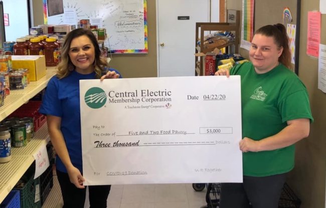 Two women holding a donation check